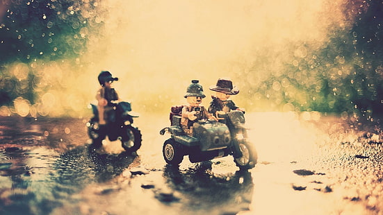 LEGO, Indiana Jones, motocykl, woda, Tapety HD HD wallpaper