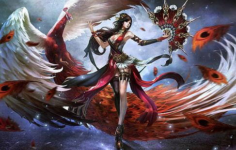 Fantasy, Women Warrior, Fan, Feather, Girl, Oriental, Peacock, Woman, Woman Warrior, HD wallpaper HD wallpaper