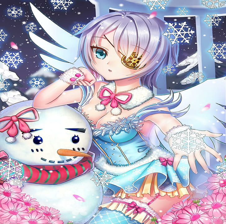 이리 Flina, 눈, 눈사람, 천사, 칼 소녀, 원래, 겨울, 크리스마스, 소녀, HD 배경 화면