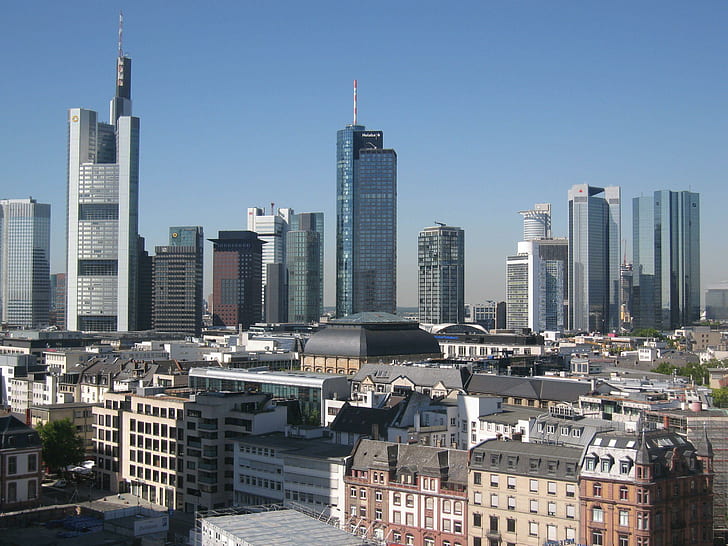 フランクフルト、ドイツ、パノラマ、高層ビル、フランクフルト、ドイツ、パノラマ、高層ビル、 HDデスクトップの壁紙