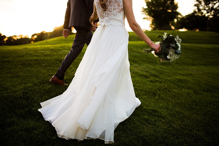 букет, семья, пара, костюм, влюбленные, невеста, белое платье, свадьба, жених, смокинг, HD обои