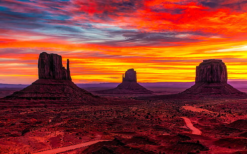 Sunset Monument Valley Desert Region Of Red Sand Arizona Utah Ubava Desktop Hd Wallpaper สำหรับโทรศัพท์มือถือและคอมพิวเตอร์ 2560 × 1600, วอลล์เปเปอร์ HD HD wallpaper