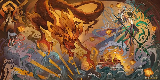 Impacto de Genshin, Xiao (Impacto de Genshin), dragón chino, Ganyu (Impacto de Genshin), Fondo de pantalla HD HD wallpaper