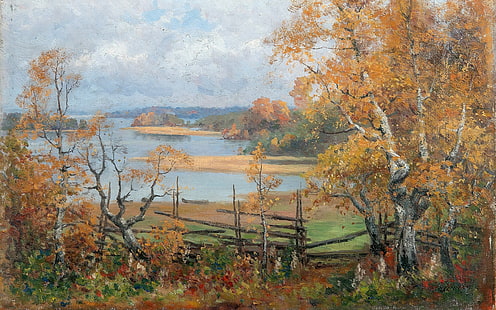 Ambiance d'automne, Ellen Favorin, artiste finlandaise, peintre finlandaise, huile sur toile, Fond d'écran HD HD wallpaper