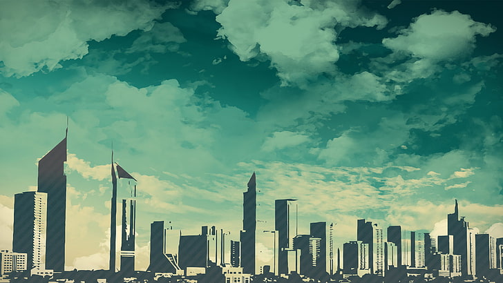 szary betonowy budynek, cyfrowa tapeta wieżowca, pejzaż miejski, Dubaj, dzieło sztuki, Tapety HD