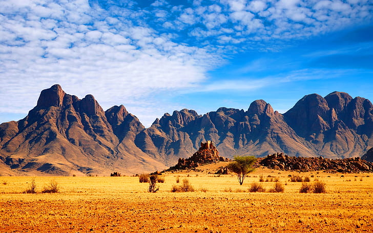 Планини, Африканска савана, Пейзаж, HD тапет