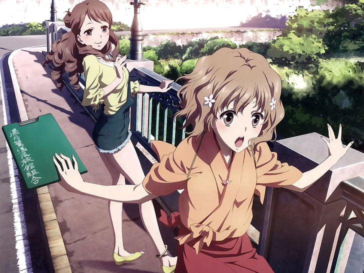 graue behaarte Frau Anime Charakter, Mädchen, Brücke, Empörung, Lachen, Straße, HD-Hintergrundbild