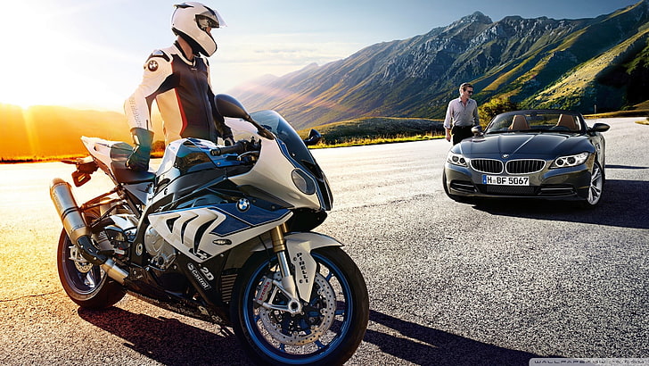 bici sportiva BMW bianca e blu, BMW, s1000rr, hp4, moto, auto, supercar, BMW S 1000 RR, BMW S1000RR, Sfondo HD