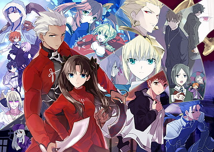 Fate Series, Fate / Grand Order, Archer (Fate / Stay Night), Assassin (Fate / Zero), Fujimaru Ritsuka, Gilgamesh (Fate Series), Saber Merah, Rin Tohsaka, Sabre (Fate Series), Shielder (Fate / Grand Order)), Shirou Emiya, Wallpaper HD HD wallpaper