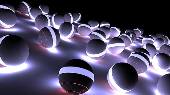 3d, sphere, light, ball, abstraction, abstract art, spheres, balls, digital art, computer graphics, graphic design, graphics, illuminating, HD wallpaper HD wallpaper