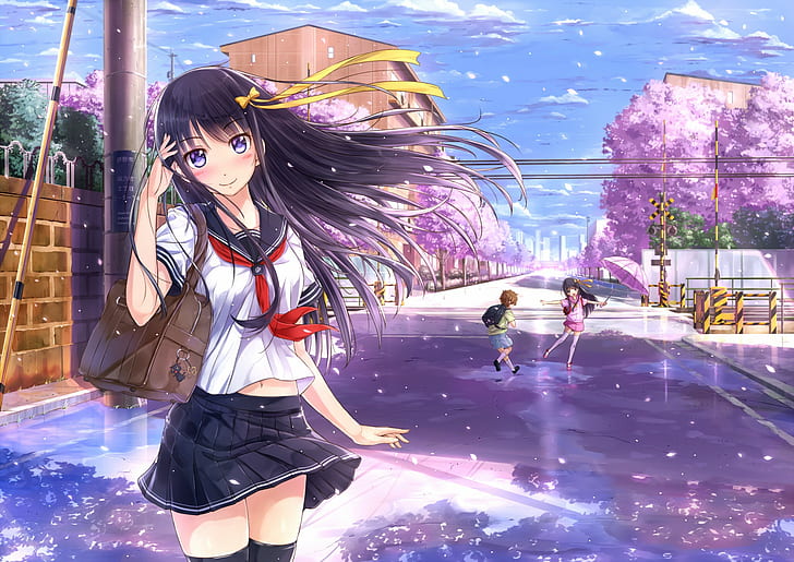 Anime Girls, originelle Charaktere, Strümpfe, Schuluniform, Anime, HD-Hintergrundbild