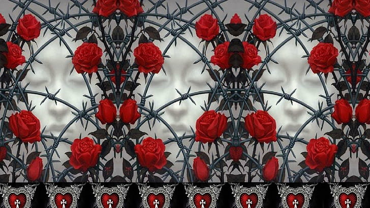 Rosas Y Espinas = A M O R, roses, love, thorns, 3d and abstract, HD wallpaper