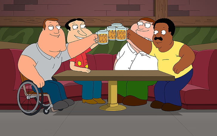 Family Guy, piwo, Glenn Quagmire, Joe Swanson, Peter Griffin, Cleveland Brown, bar, Tapety HD