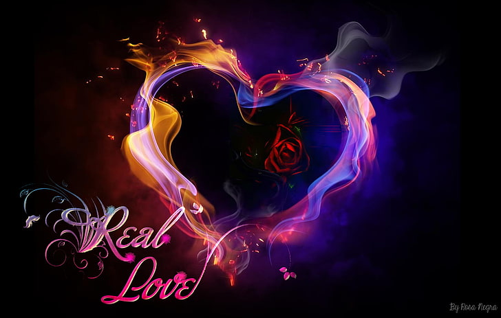 multicolored flame heart wallpaper, love, HD wallpaper