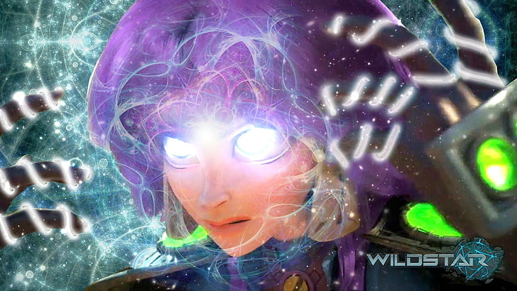 fioletowowłosa kobieta postać Wildstar, Wildstar, fantasy art, Aurin, gry wideo, Tapety HD