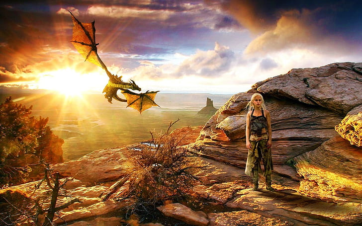 Daenerys Targaryen con Dragon, Game of Thrones, Daenerys Targaryen, Sfondo HD