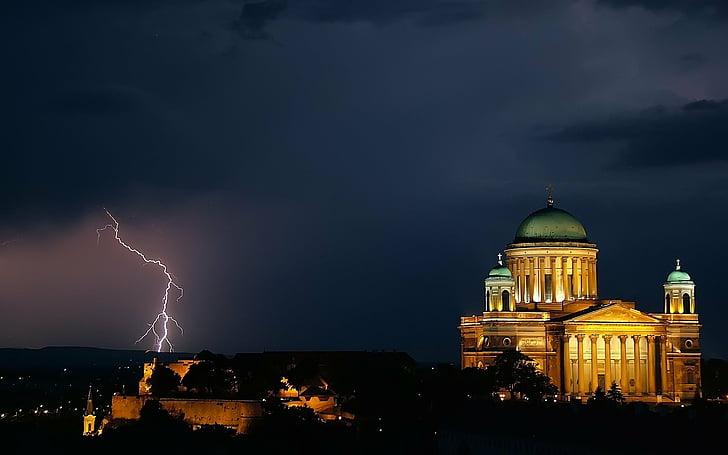 basilica, blue, cathedrals, esztergom, hdr, hungary, lightning, nature, overcast, photography, HD wallpaper
