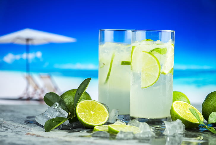 beach, ice, lime, citrus, drink, mahito, HD wallpaper