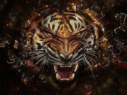 hewan, Kaca Pecah, Harimau, Wallpaper HD HD wallpaper