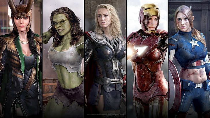 women the avengers heroes captain america iron man hulk photo manipulation  thor loki, HD wallpaper | Wallpaperbetter