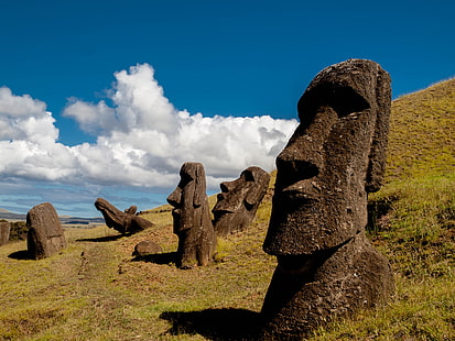 o céu, declive, ilha de páscoa, estátua, chile, rapa nui, moai, HD papel de parede HD wallpaper