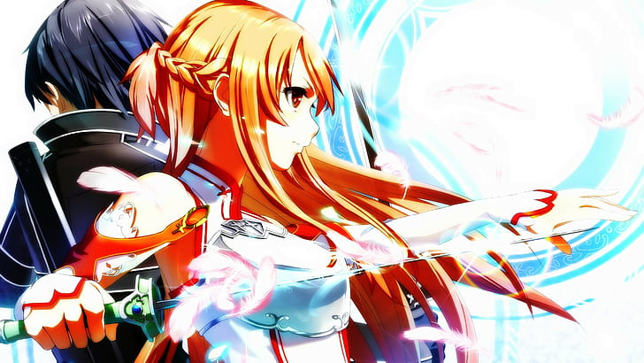 Schwertkunst online kirigaya kazuto yuuki asuna orange Haar Anime Mädchen Schwert Kunstwerk orton Effekt, HD-Hintergrundbild