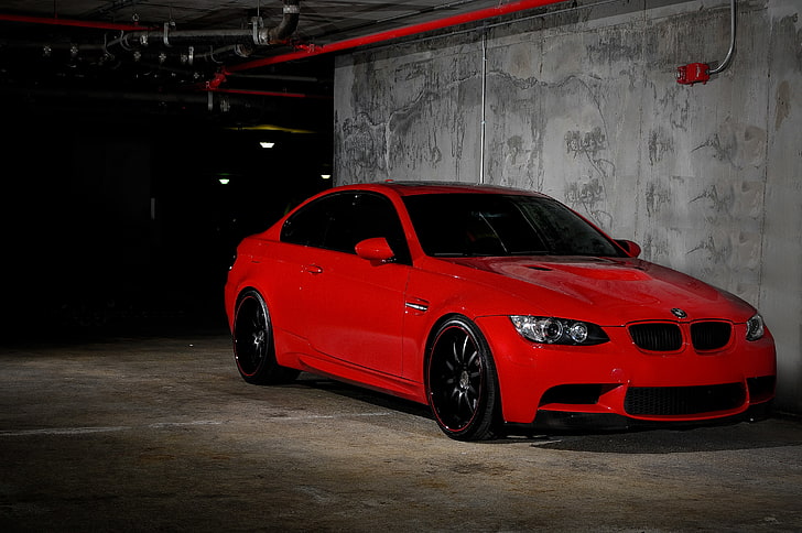 Red Bmw Coupe Red Bmw Parking E92 The Front Part Hd Wallpaper Wallpaperbetter