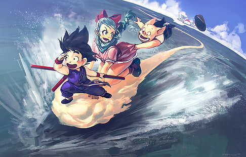 Sfondo di Dragon Ball Z Goku e Bulma, Dragon Ball, Bulma (Dragon Ball), Flying Nimbus, Goku, Oolong (Dragon Ball), Sfondo HD HD wallpaper