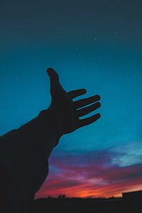 يد الشخص اليسرى ، اليد ، السماء ، صورة ظلية، خلفية HD HD wallpaper