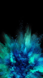 blue and green powder, teal and blue powders, powder, explosion, colorful, HD wallpaper HD wallpaper