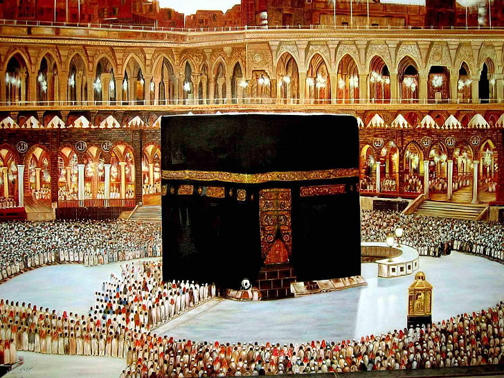 Mecca Sharif, kaaba nero, religioso, musulmano, moschea, Sfondo HD