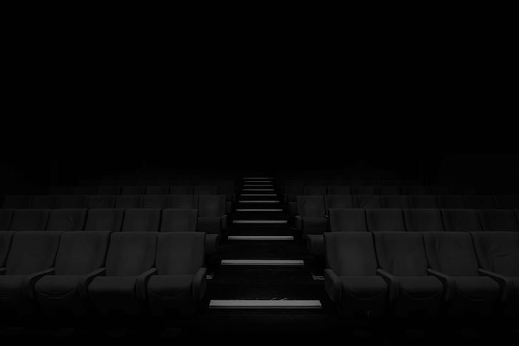 simple background, black background, minimalism, theater, photography, chair, stairs, dark, HD wallpaper