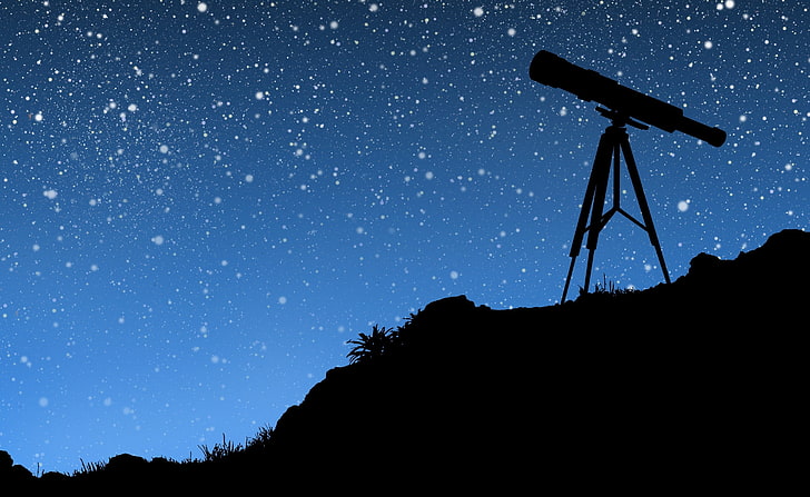 Telescópio de desenho animado, silhueta do telescópio no papel de parede colina, Aero, arte vetorial, desenho animado, telescópio, HD papel de parede