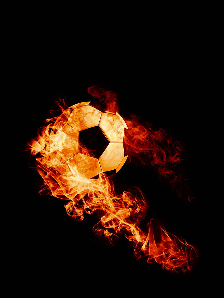 flaming soccer ball clip art, ball, fire, football, dark background, flame, HD wallpaper