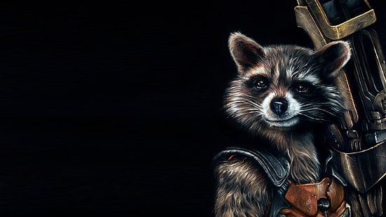 film, Rocket Raccoon, Guardians of the Galaxy, karya seni, fiksi, komik, latar belakang hitam, Wallpaper HD HD wallpaper