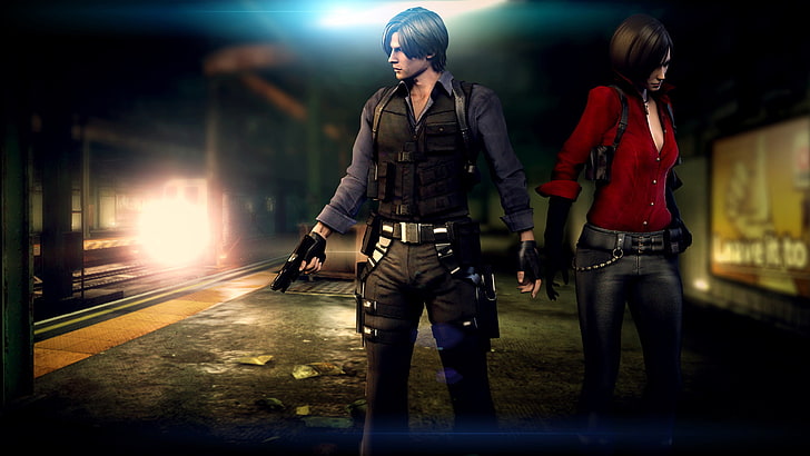 мъжка и женска илюстрация на персонажа на играта, биоопасност, Resident evil, Ada Wong, Leon Scott Kennedy, resident evil 6, HD тапет