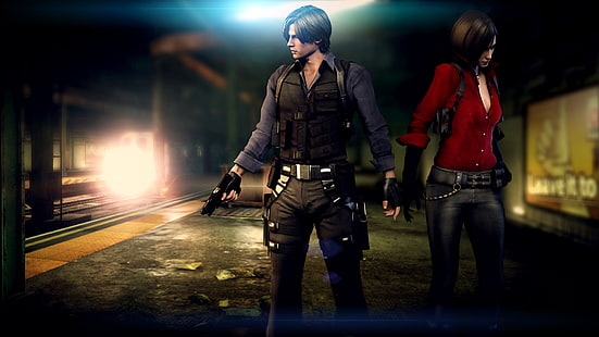 Ilustração de personagem de jogo masculino e feminino, risco biológico, Resident evil, Ada Wong, Leon Scott Kennedy, Resident Evil 6, HD papel de parede HD wallpaper