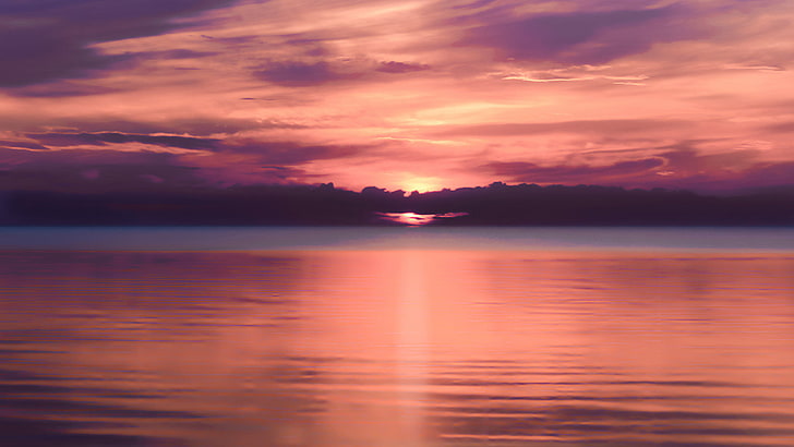 plan d'eau, nuages, coucher de soleil, mer, Fond d'écran HD