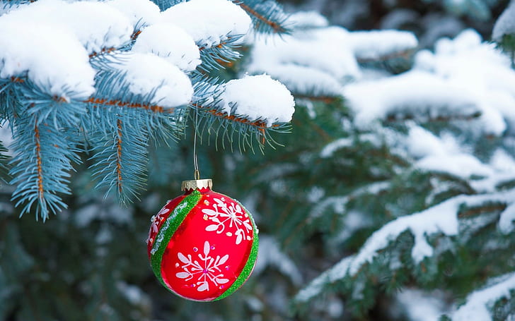 winter, snow, Christmas ornaments, Christmas, HD wallpaper