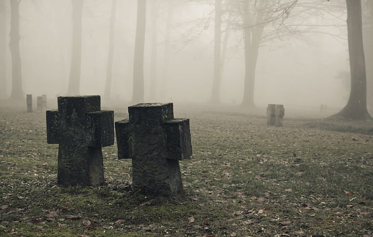kyrkogård, dimma, HD tapet