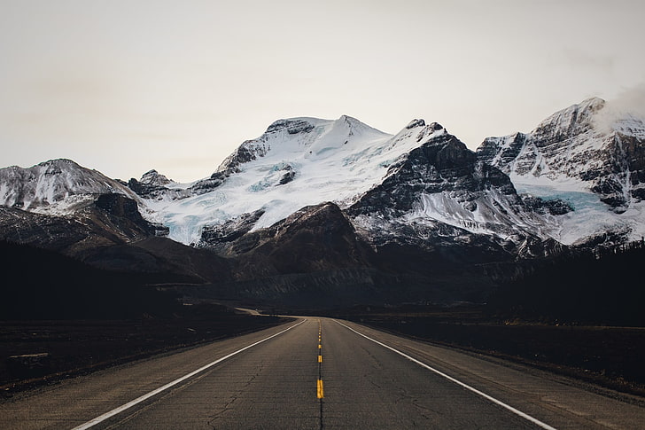 snow-capped mountains, nature, mountains, road, HD wallpaper