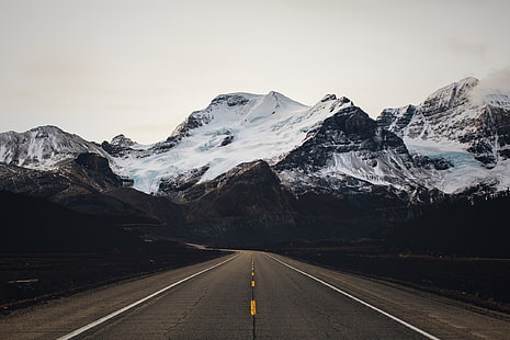 заснеженные горы, природа, горы, дорога, HD обои HD wallpaper