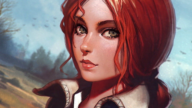 red haired female cartoon character, Ilya Kuvshinov, drawing, The Witcher, Triss Merigold, video games, artwork, The Witcher 3: Wild Hunt, fantasy girl, HD wallpaper