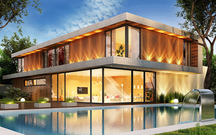 design, maison, piscine, moderne, maisons, villa, luxe, Fond d'écran HD