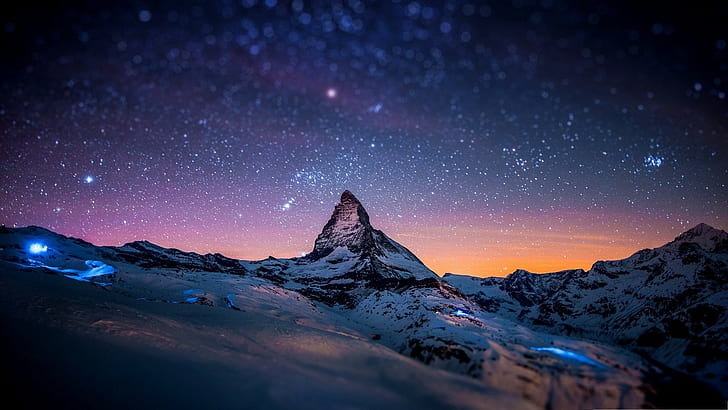 Snowy Winter Night Mountains Mit Schnee Hd Wallpaper Für Desktop 1920 × 1080, HD-Hintergrundbild