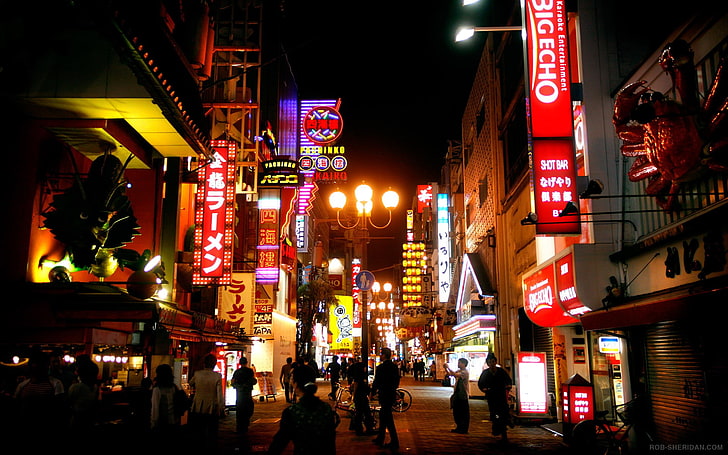 banyak signage pencahayaan, Jepang, neon, Wallpaper HD
