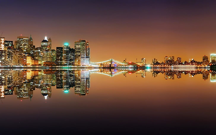 high-rise buildings, city, lights, New York City, cityscape, HD wallpaper