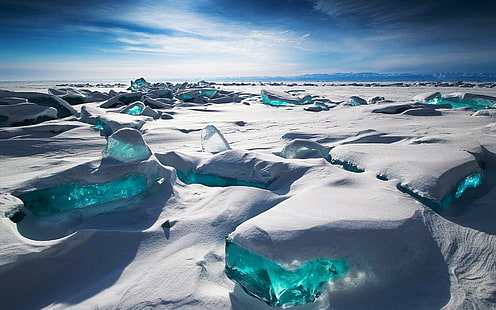 Alexey Trofimov, azul, hielo, lago Baikal, Siberia, nieve, Fondo de pantalla HD HD wallpaper