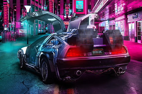  Time Machine, DeLorean, car, vehicle, Back to the Future, digital art, HD wallpaper HD wallpaper