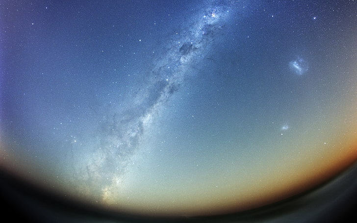 fotografia obiektywem rybiego oka drogi mlecznej i gwiazd, kosmosu, nieba, głębokiego pola Hubble'a, horyzontu, gwiazd, galaktyki, stacji kosmicznej, Tapety HD